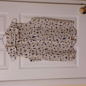 Tweet Tweet, bird on a branch sleeveless, button-down, s,blouse by Olive and Oak